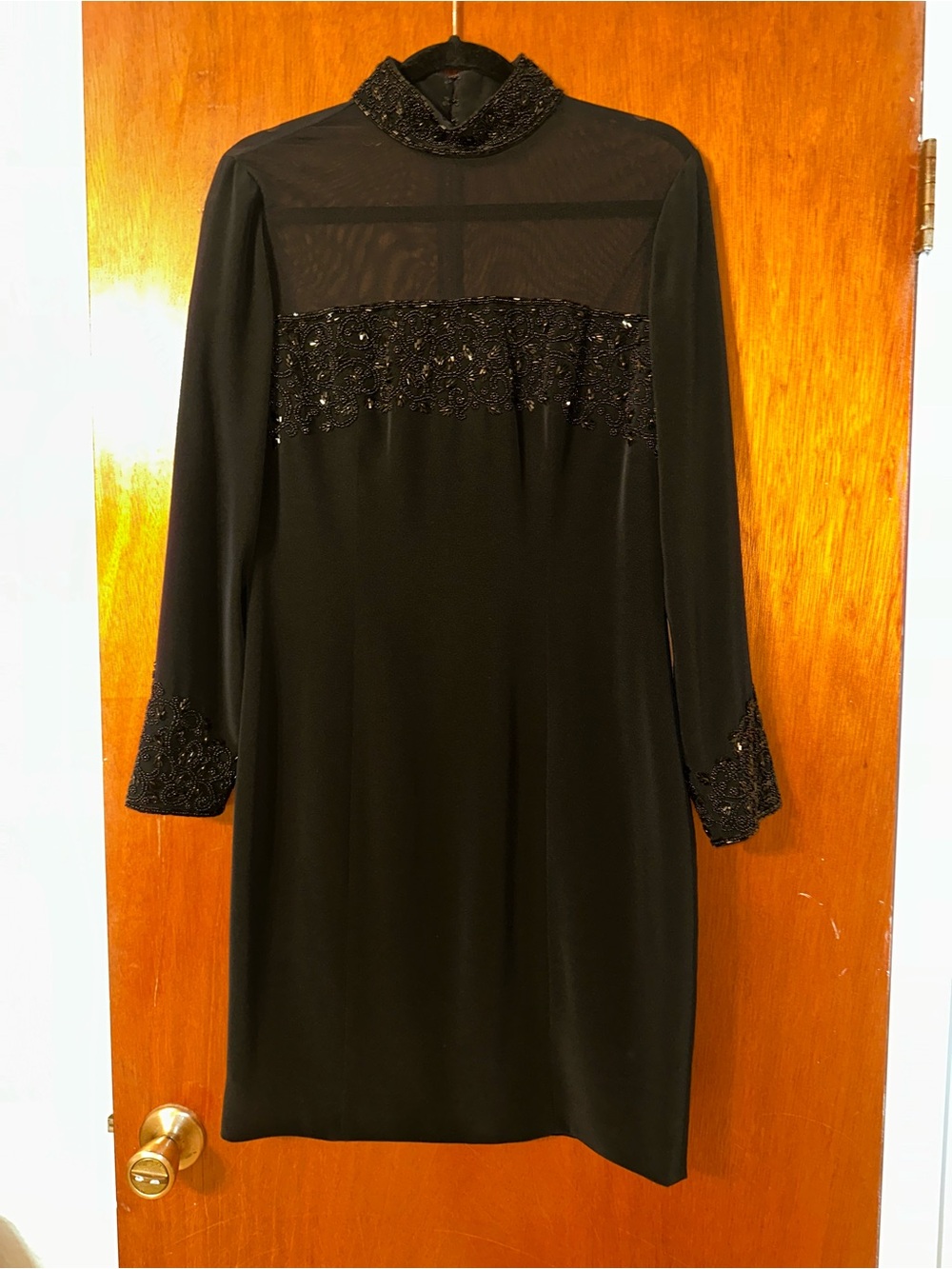 Vintage Black Tie Oleg Cassini Black Beaded Dress Size 10